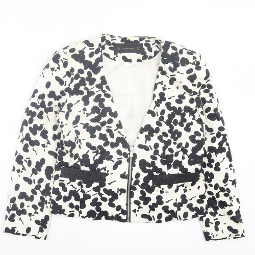 Zara Womens White Floral Jacket Size L Zip