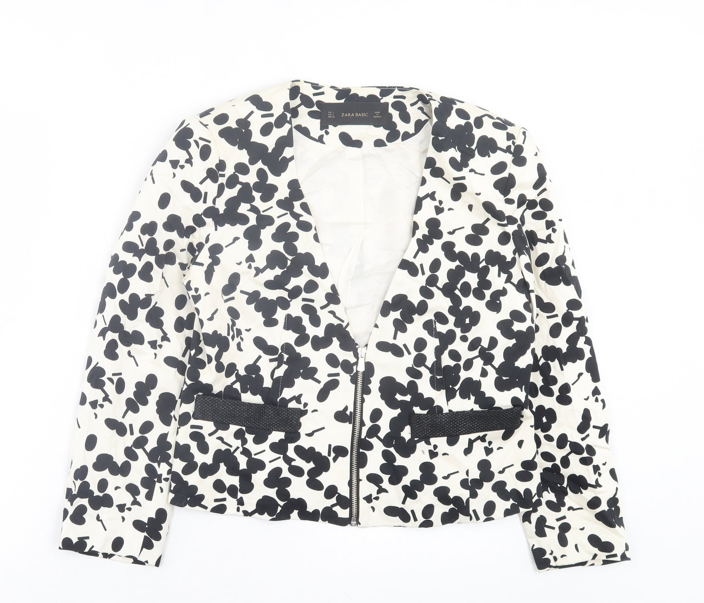 Zara Womens White Floral Jacket Size L Zip