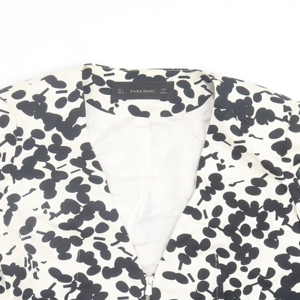 Zara Womens White Floral Jacket Size L Zip