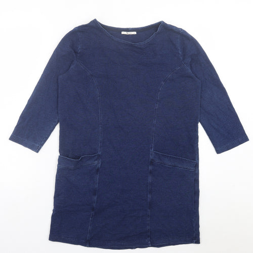 TU Womens Blue Cotton Jumper Dress Size 10 Crew Neck Pullover