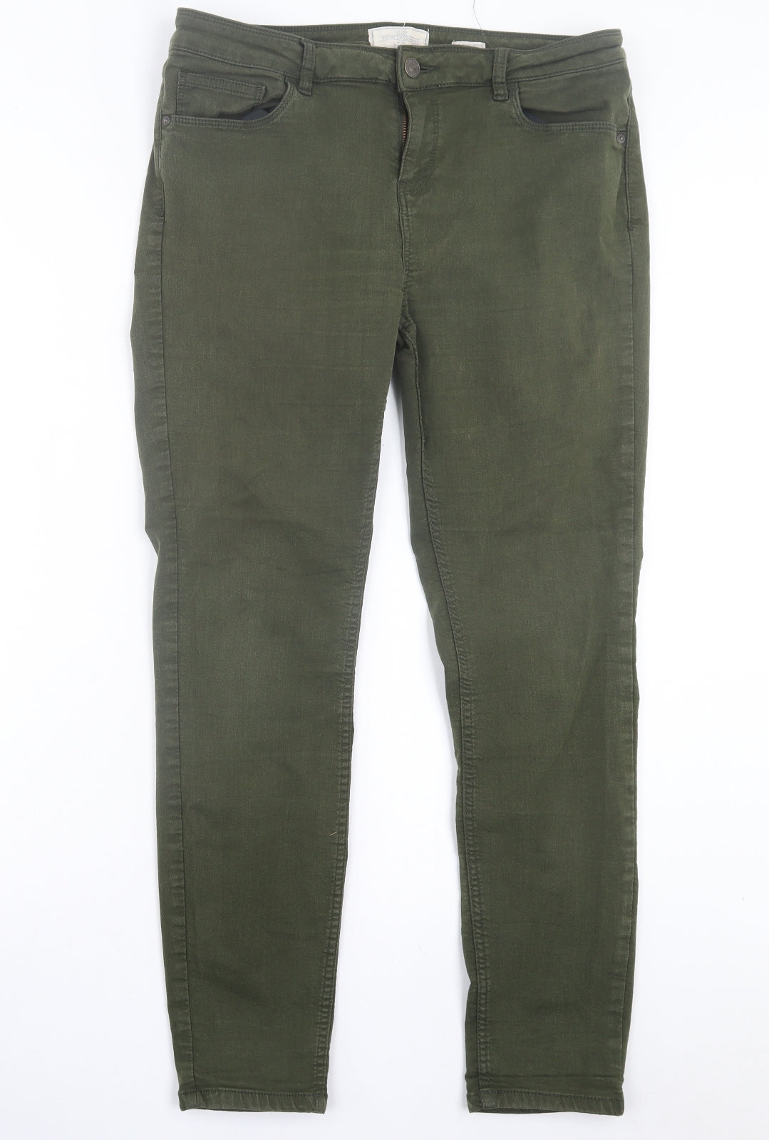 Fat Face Womens Green Cotton Skinny Jeans Size 10 L28 in Regular Button