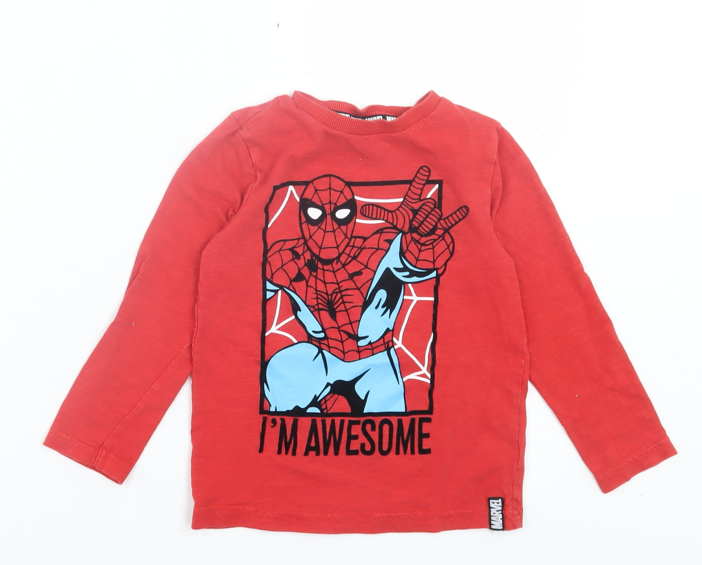 F&F Boys Red Cotton Basic Casual Size 5-6 Years Crew Neck Pullover - Spider Man