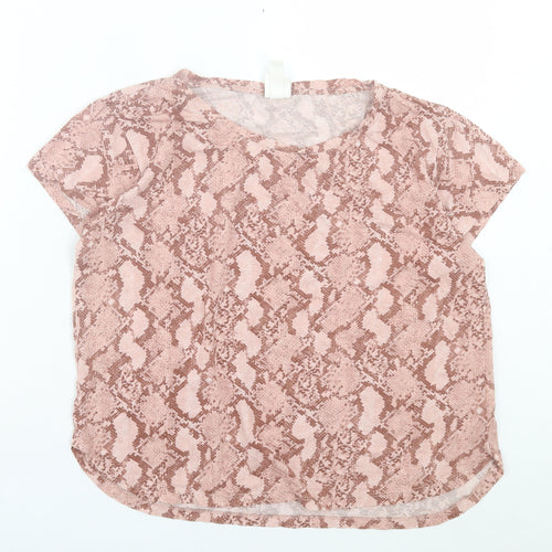 H&M Womens Pink Animal Print Cotton Basic T-Shirt Size S Crew Neck - Snake Print