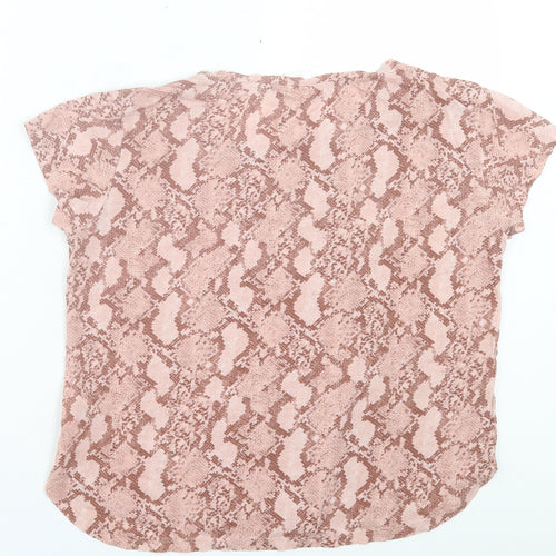 H&M Womens Pink Animal Print Cotton Basic T-Shirt Size S Crew Neck - Snake Print