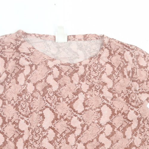 H&M Womens Pink Animal Print Cotton Basic T-Shirt Size S Crew Neck - Snake Print