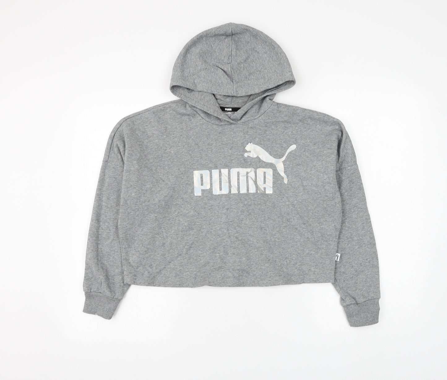 PUMA Girls Grey Cotton Pullover Hoodie Size 11-12 Years Pullover - Cropped