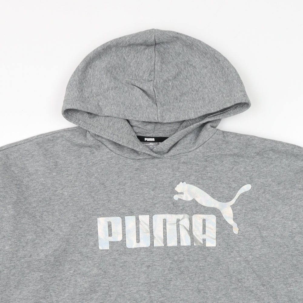 PUMA Girls Grey Cotton Pullover Hoodie Size 11-12 Years Pullover - Cropped