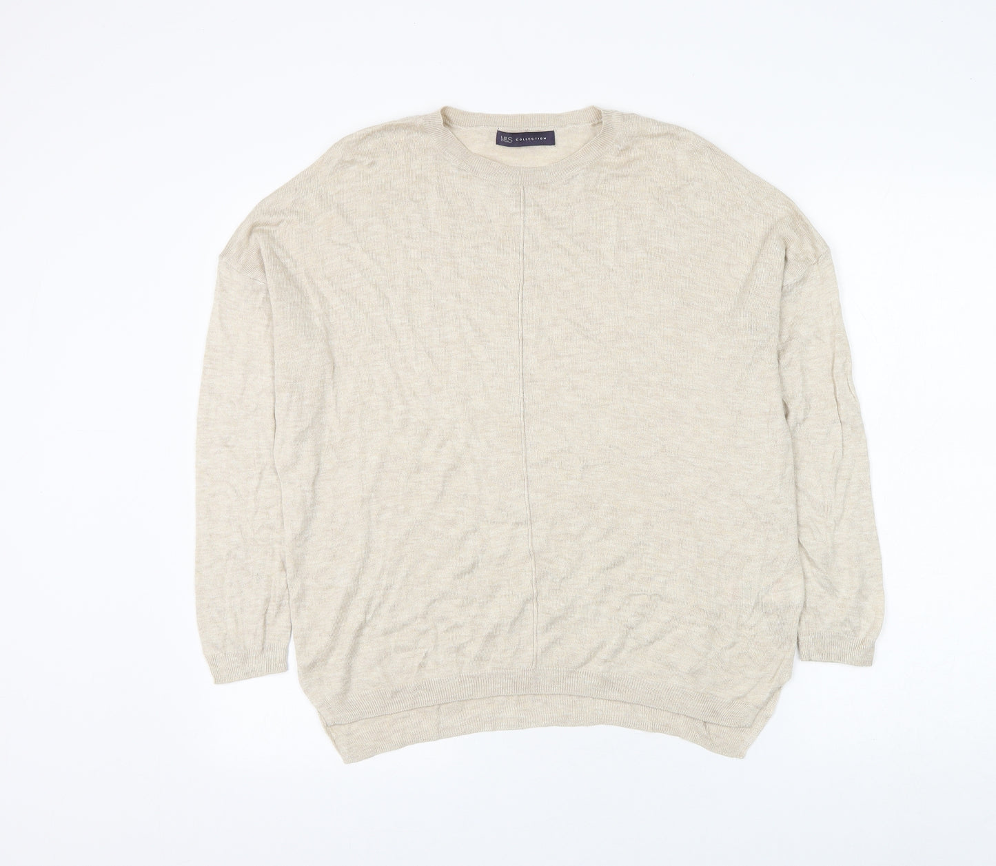 Marks and Spencer Womens Beige Round Neck Viscose Pullover Jumper Size L