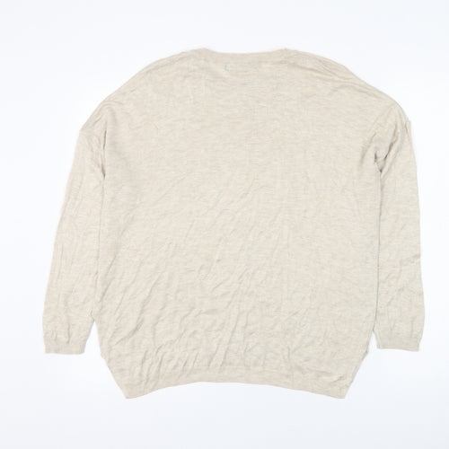 Marks and Spencer Womens Beige Round Neck Viscose Pullover Jumper Size L