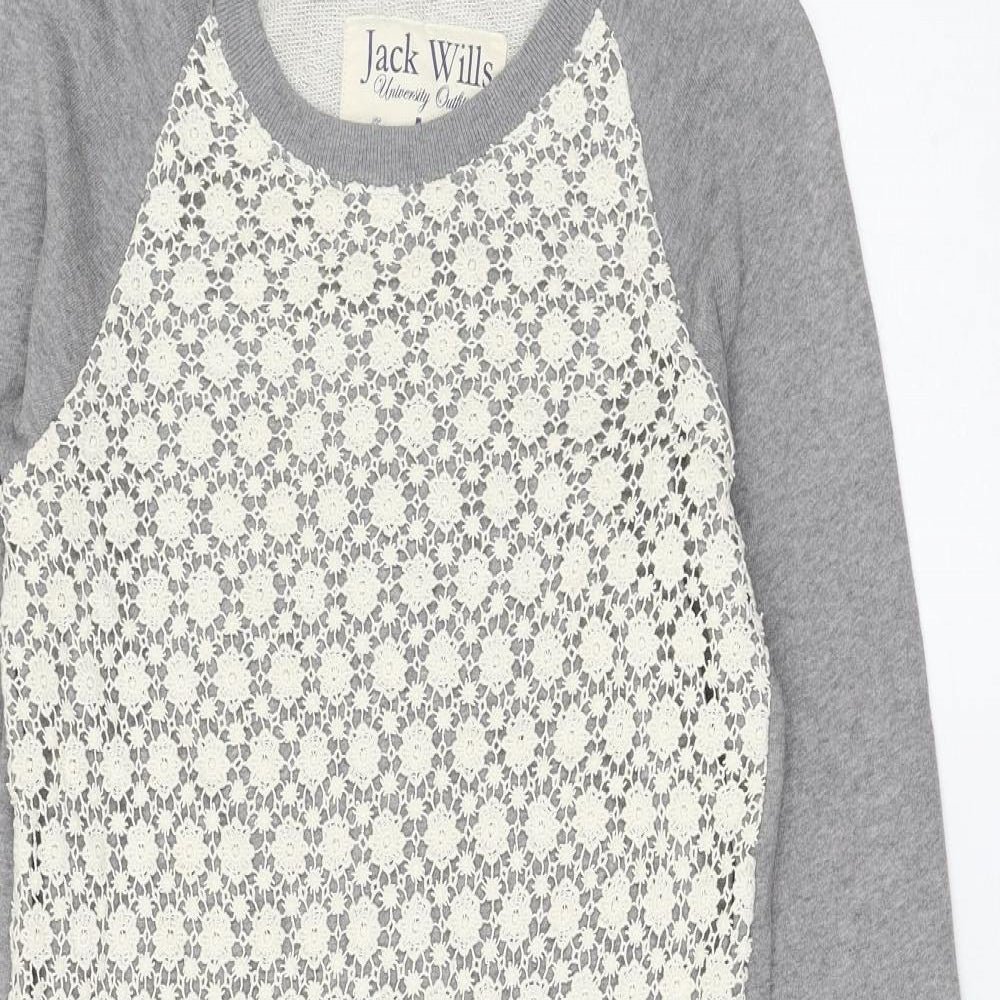 Jack Wills Womens Grey Floral Cotton Jumper Dress Size 10 Round Neck Pullover