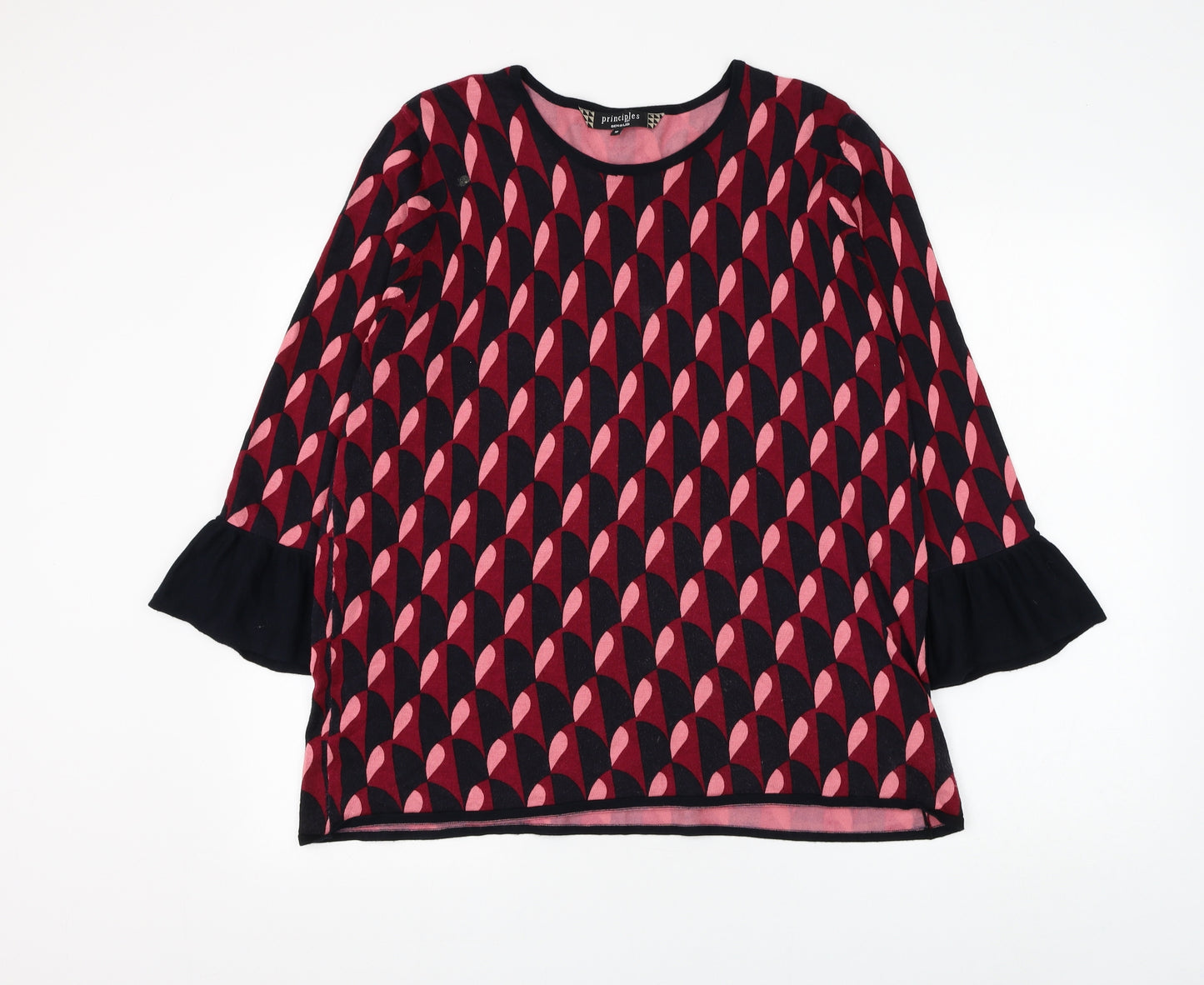 Principles Womens Red Round Neck Geometric Viscose Pullover Jumper Size 18