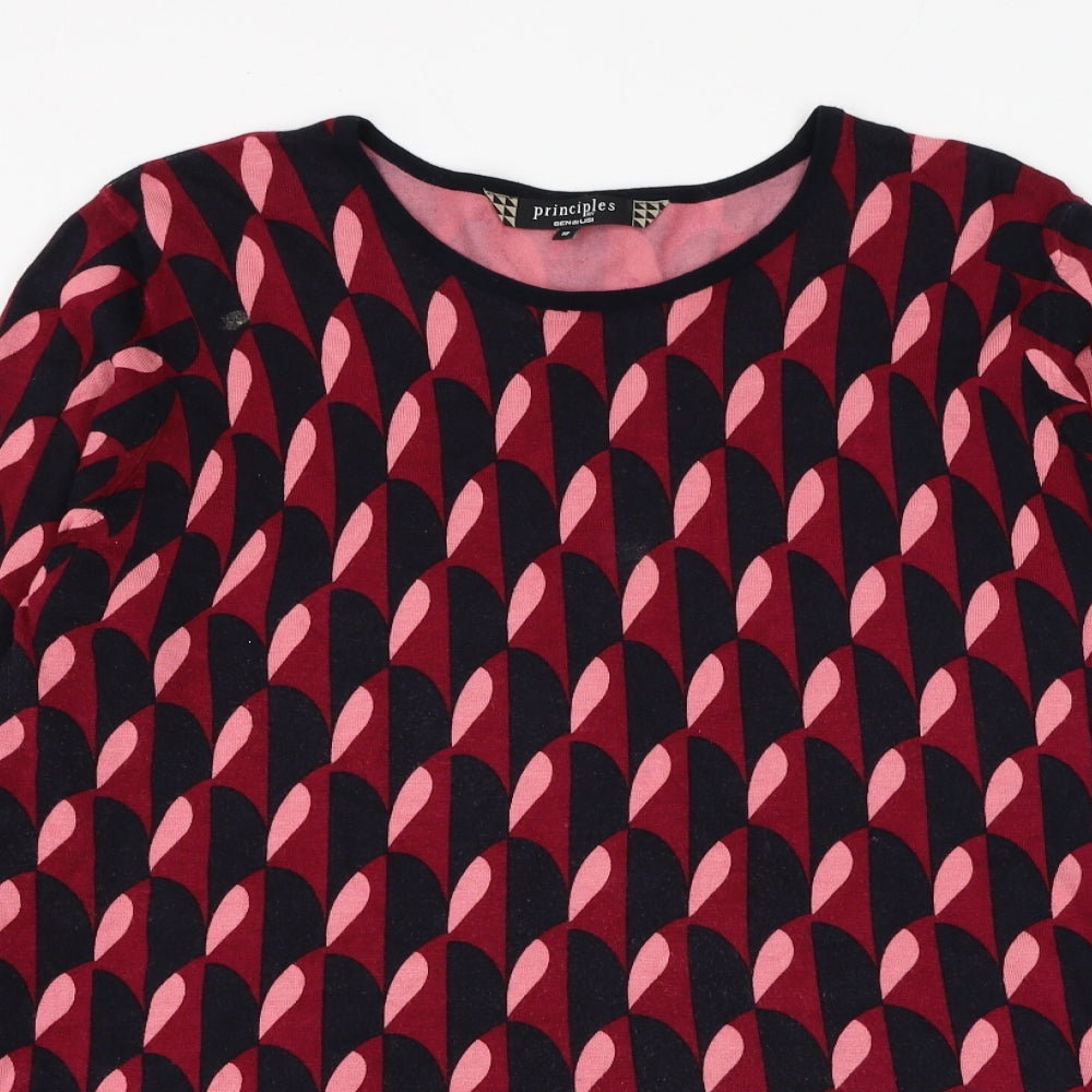 Principles Womens Red Round Neck Geometric Viscose Pullover Jumper Size 18
