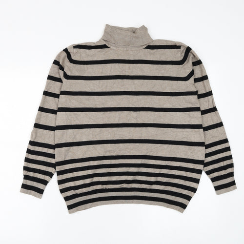 First Avenue Womens Brown Roll Neck Striped Viscose Pullover Jumper Size L