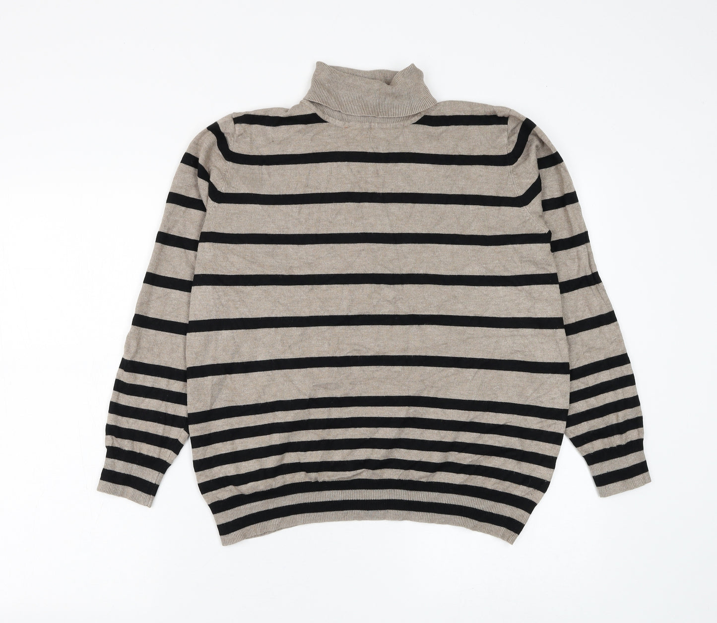 First Avenue Womens Brown Roll Neck Striped Viscose Pullover Jumper Size L