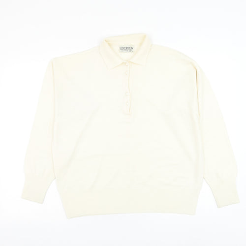 Escorpion Mens Ivory Collared Polyester Pullover Jumper Size L