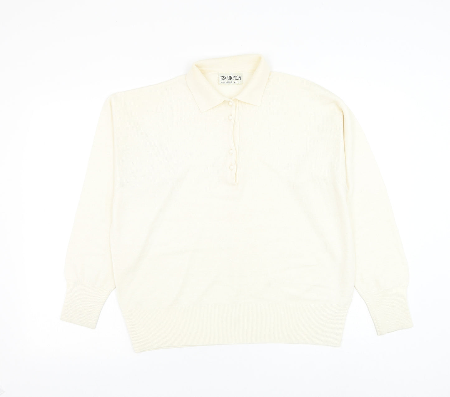Escorpion Mens Ivory Collared Polyester Pullover Jumper Size L