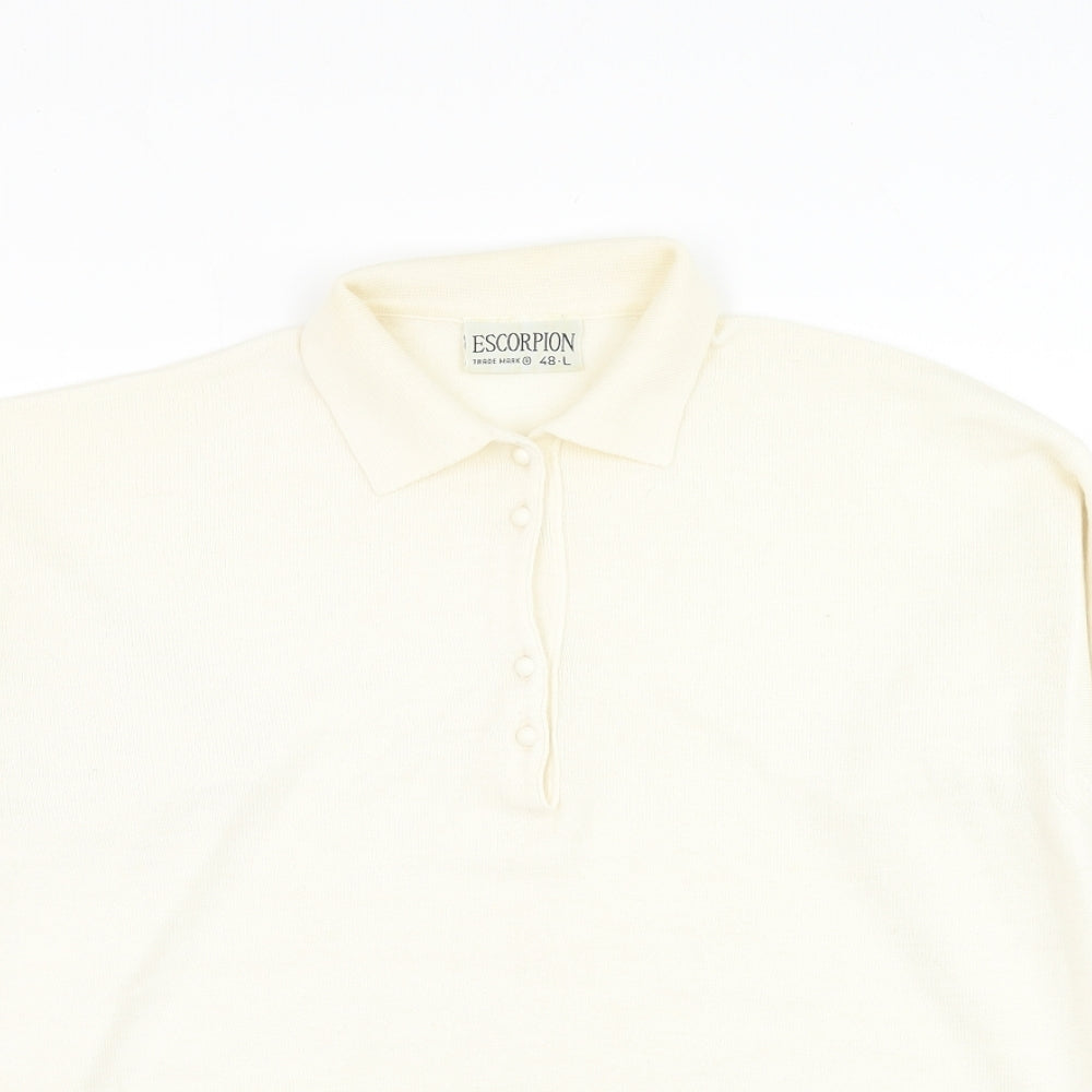 Escorpion Mens Ivory Collared Polyester Pullover Jumper Size L