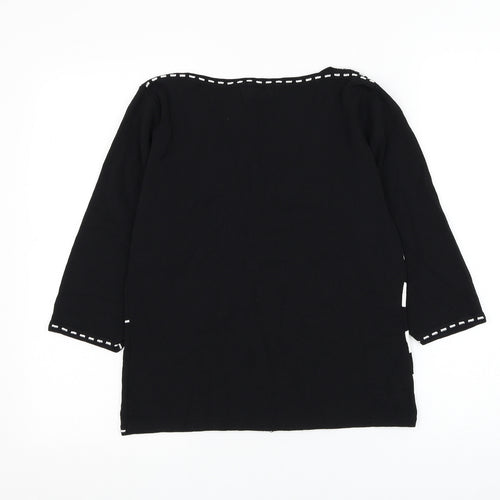 Ellie Louise Womens Black Round Neck Striped Viscose Pullover Jumper Size 14