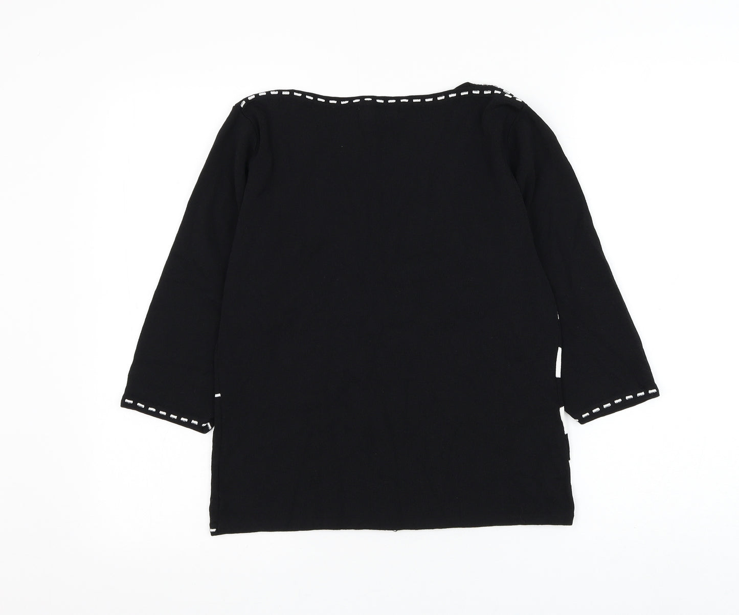 Ellie Louise Womens Black Round Neck Striped Viscose Pullover Jumper Size 14
