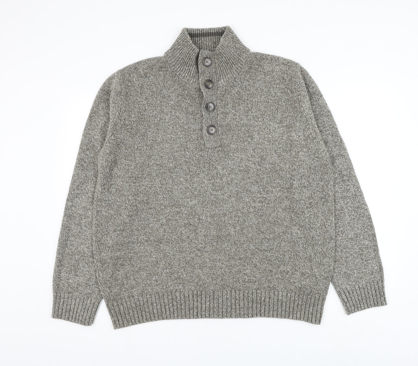 Marks and Spencer Mens Grey High Neck Acrylic Henley Jumper Size XL