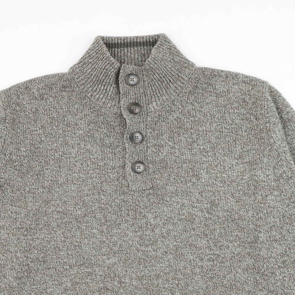 Marks and Spencer Mens Grey High Neck Acrylic Henley Jumper Size XL