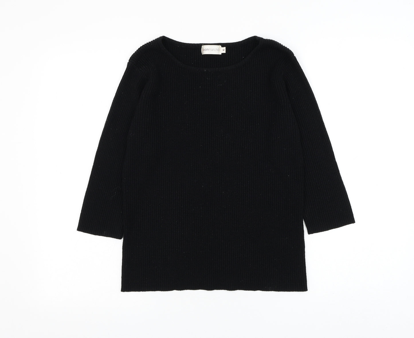 Bonmarché Womens Black Round Neck Acrylic Pullover Jumper Size M