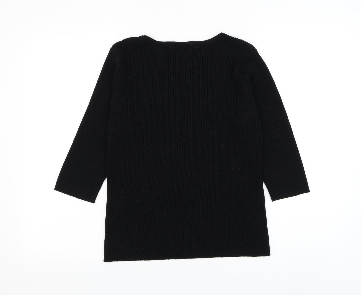 Bonmarché Womens Black Round Neck Acrylic Pullover Jumper Size M