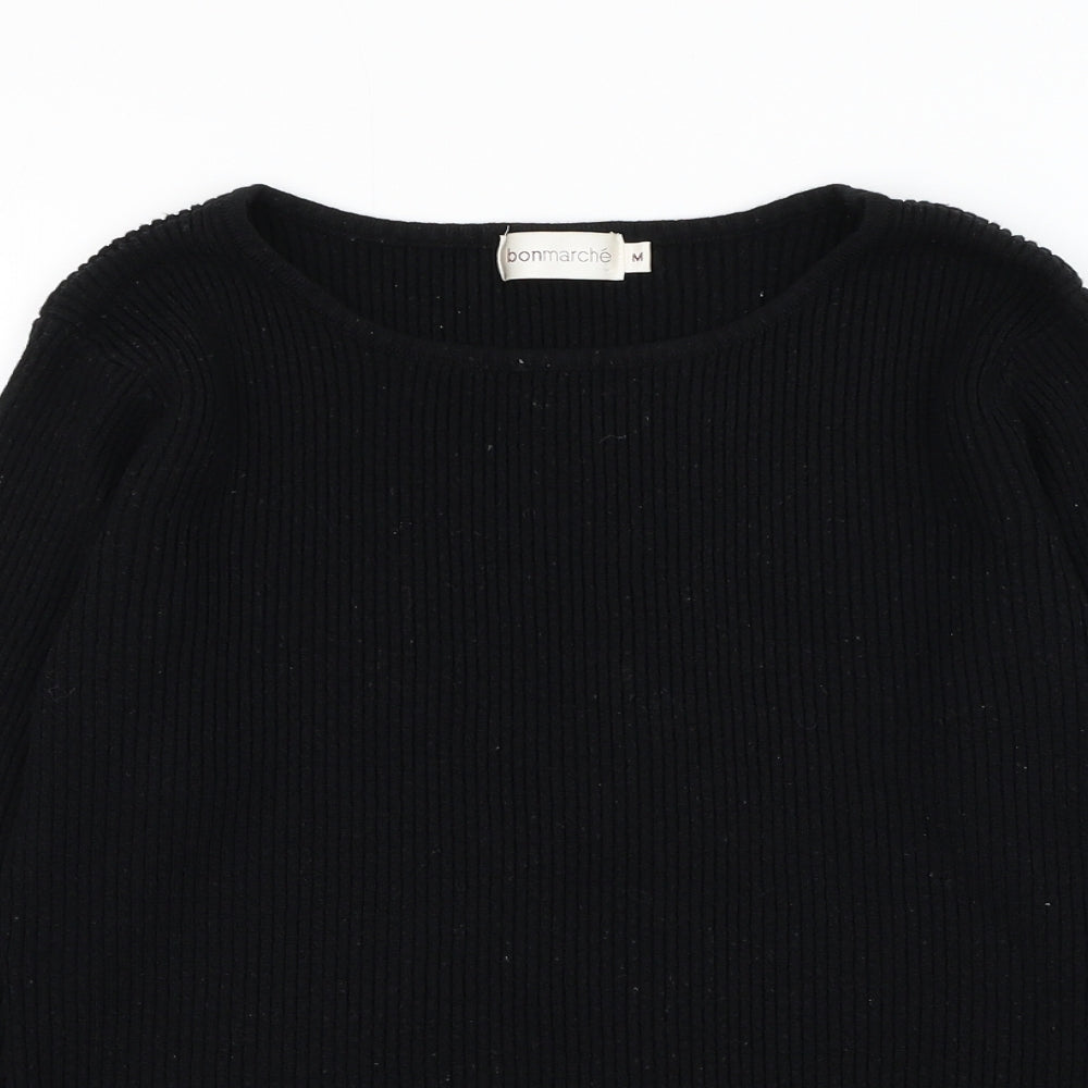 Bonmarché Womens Black Round Neck Acrylic Pullover Jumper Size M