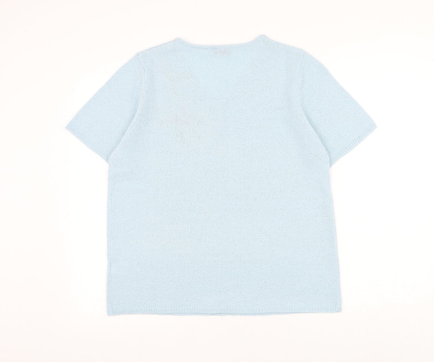 Bonmarché Womens Blue V-Neck Acrylic Pullover Jumper Size M - Flower