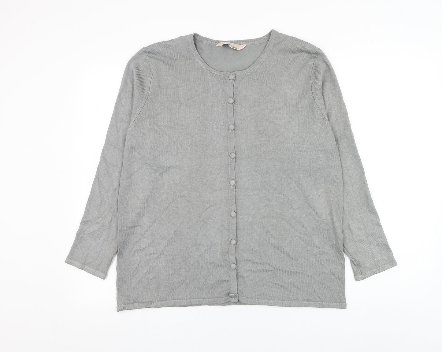 Inspire Womens Grey Round Neck Viscose Cardigan Jumper Size L