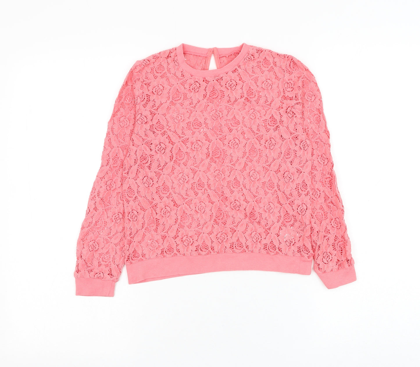George Girls Pink Round Neck Floral Cotton Pullover Jumper Size 9-10 Years Pullover