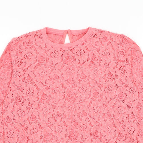 George Girls Pink Round Neck Floral Cotton Pullover Jumper Size 9-10 Years Pullover