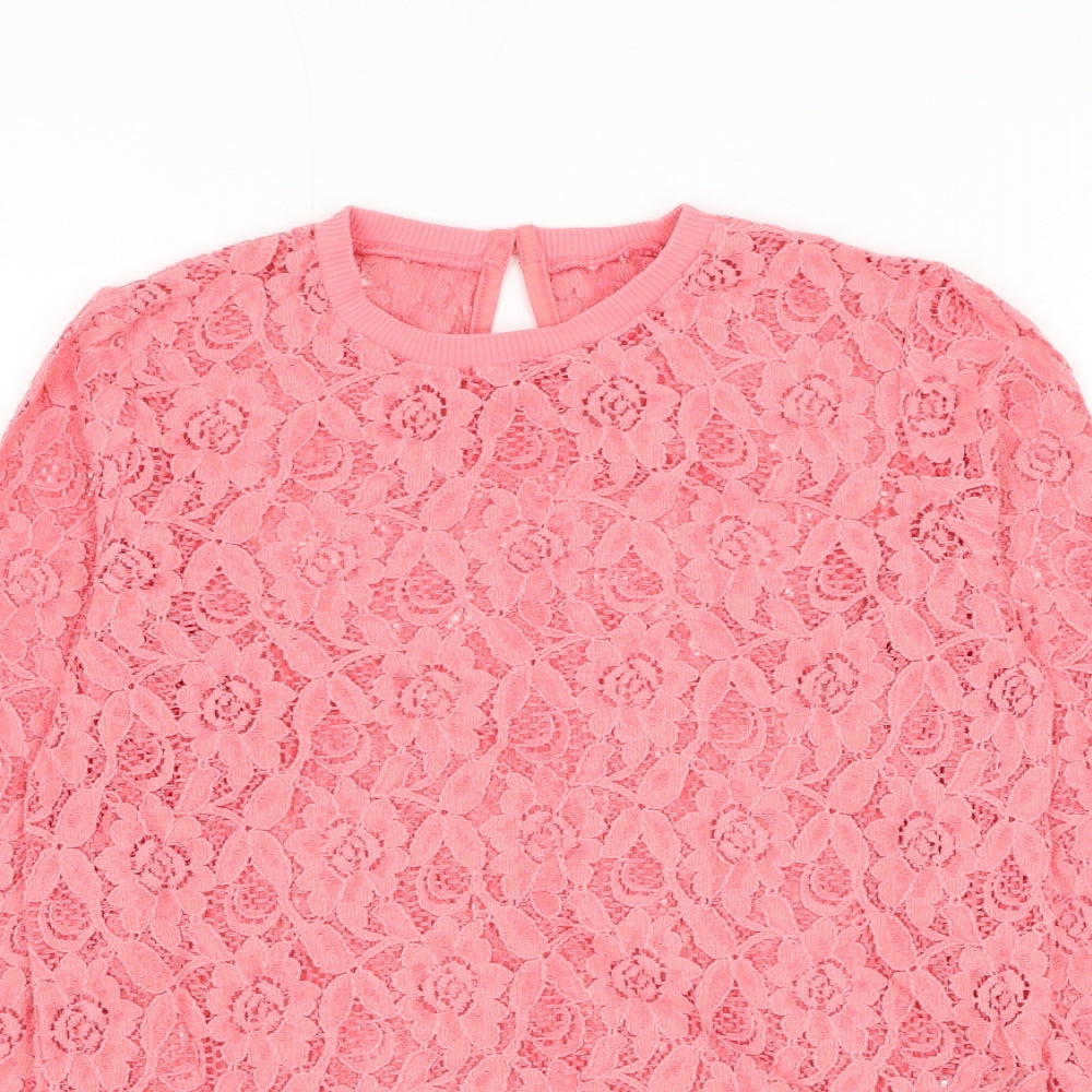 George Girls Pink Round Neck Floral Cotton Pullover Jumper Size 9-10 Years Pullover