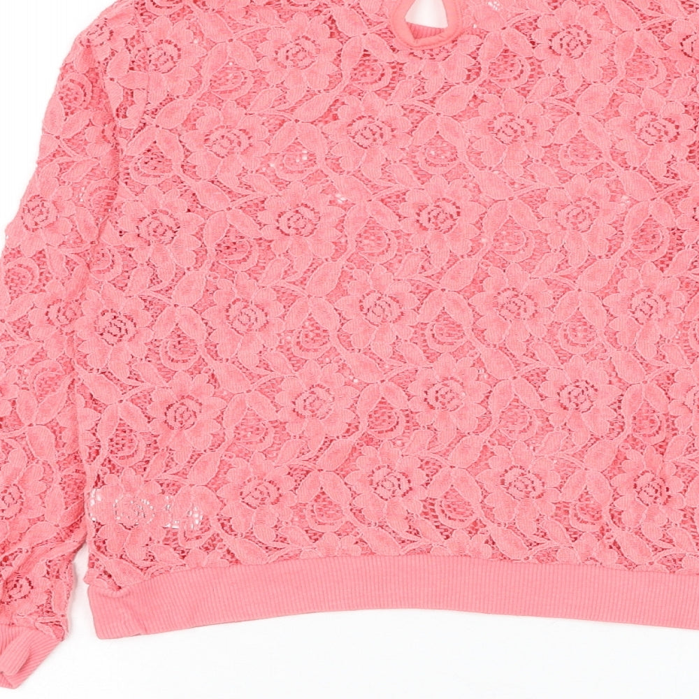 George Girls Pink Round Neck Floral Cotton Pullover Jumper Size 9-10 Years Pullover
