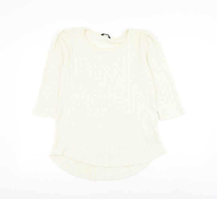 Peacocks Womens White Round Neck Polyester Pullover Jumper Size 12