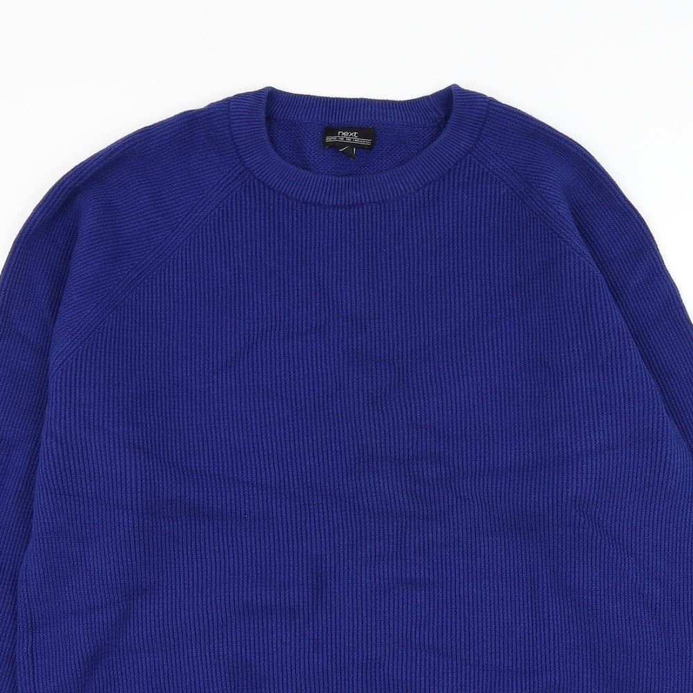 NEXT Mens Blue Round Neck Cotton Pullover Jumper Size L