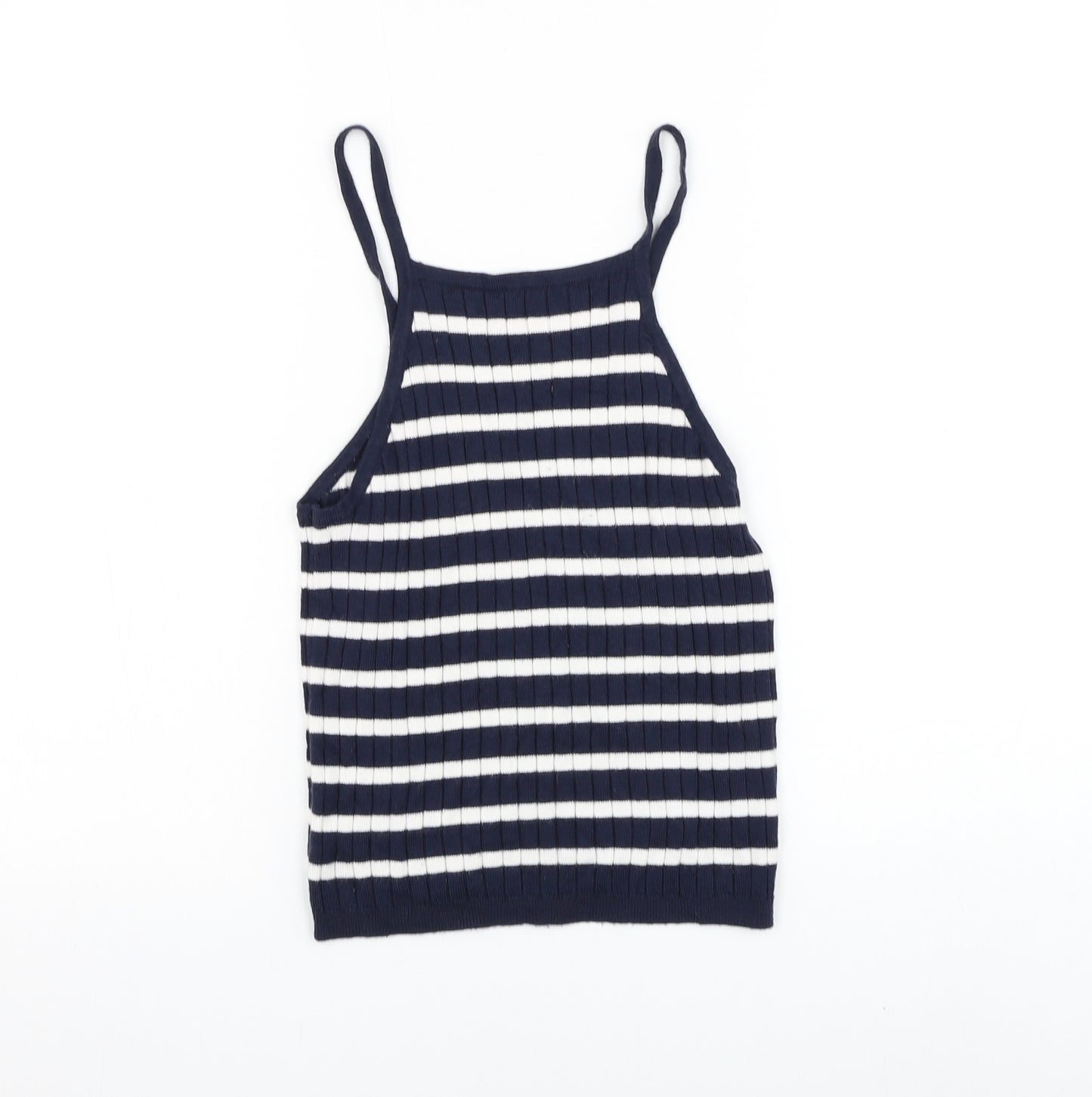 Preworn Womens Blue Striped Polyester Basic Tank Size S Square Neck