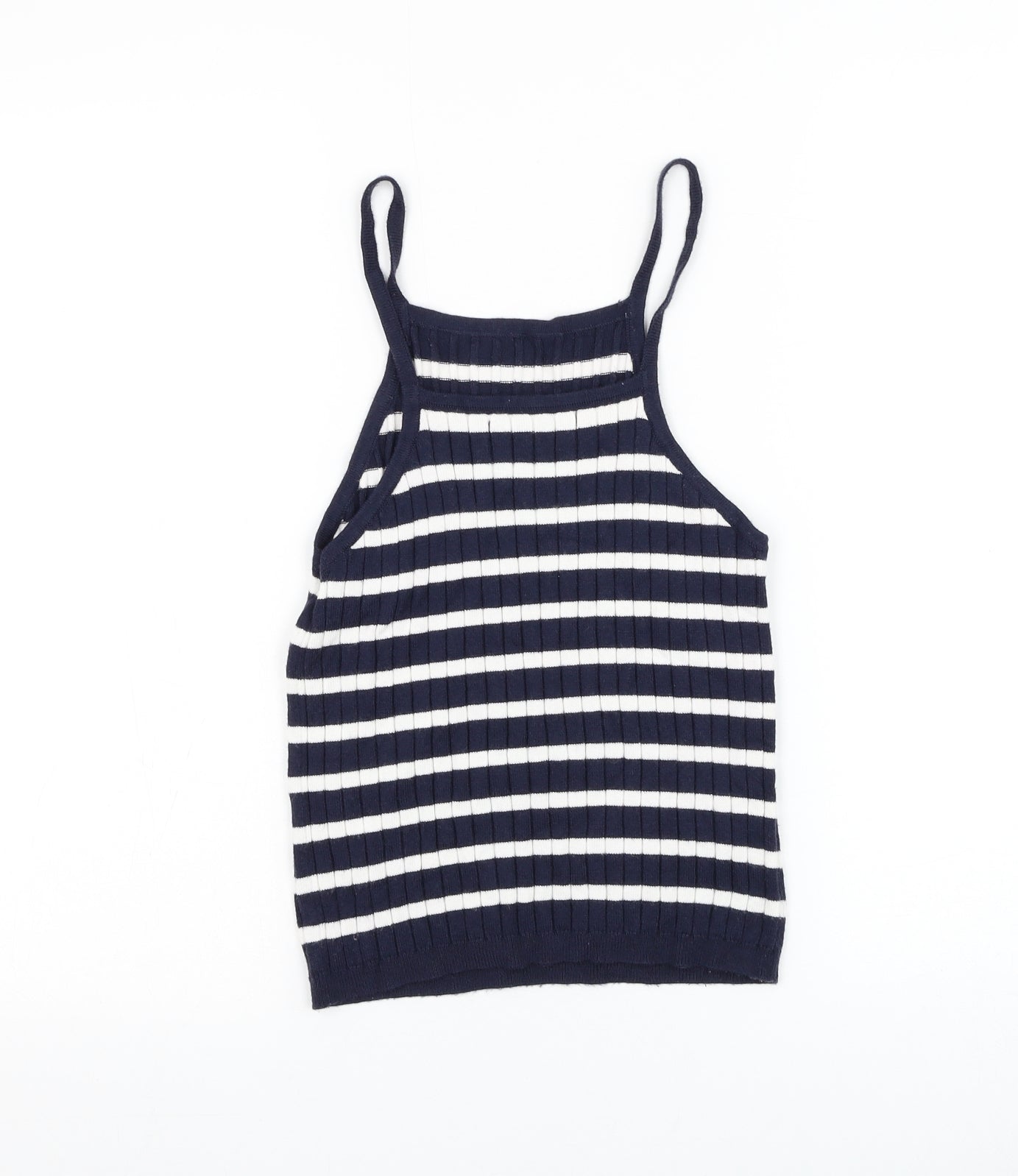 Preworn Womens Blue Striped Polyester Basic Tank Size S Square Neck