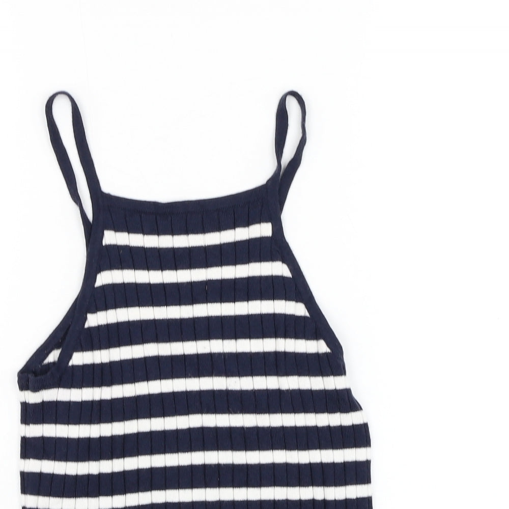 Preworn Womens Blue Striped Polyester Basic Tank Size S Square Neck