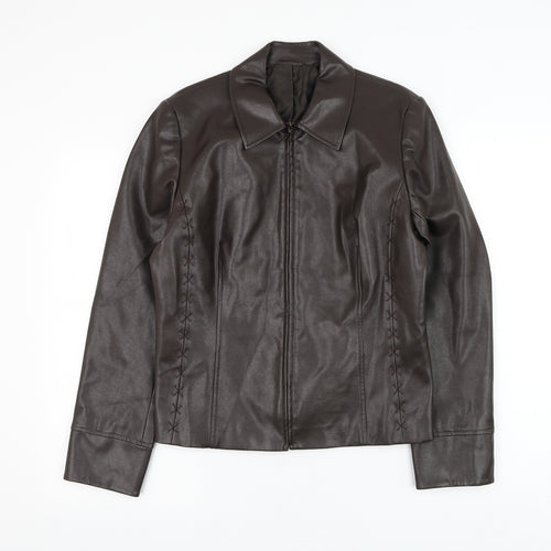 NEXT Womens Brown Biker Jacket Size 14 Zip - Faux Leather