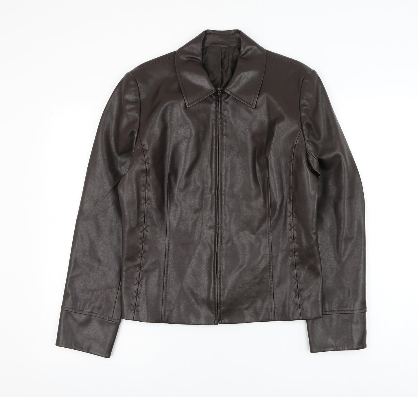 NEXT Womens Brown Biker Jacket Size 14 Zip - Faux Leather