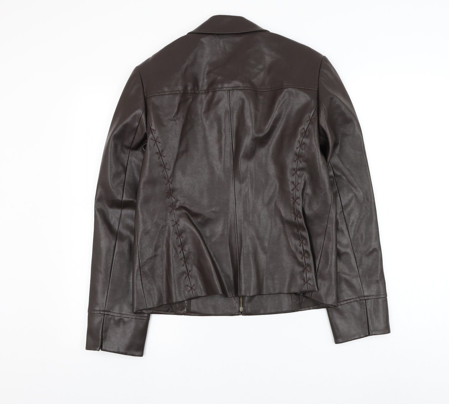 NEXT Womens Brown Biker Jacket Size 14 Zip - Faux Leather