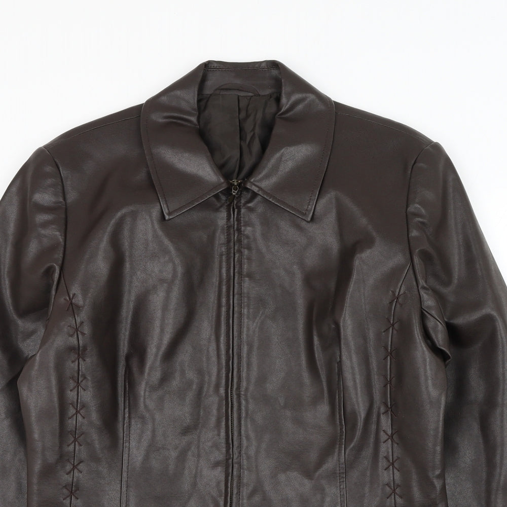 NEXT Womens Brown Biker Jacket Size 14 Zip - Faux Leather
