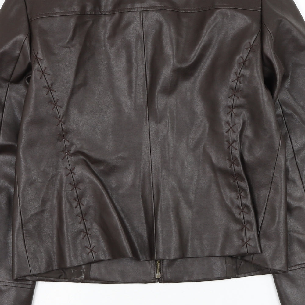 NEXT Womens Brown Biker Jacket Size 14 Zip - Faux Leather