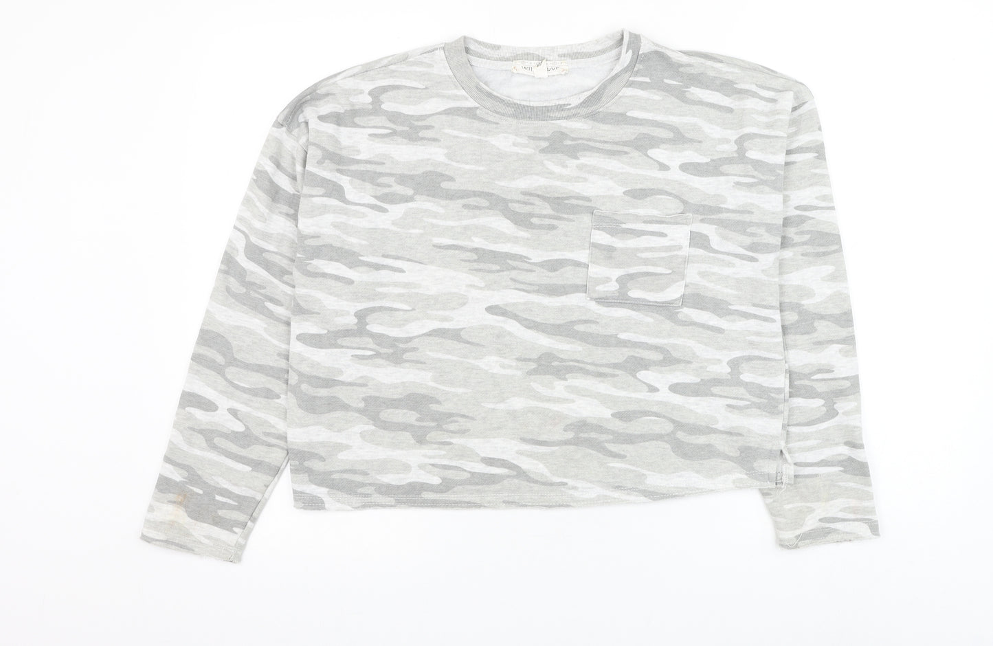 Wild Skye Womens Grey Camouflage Cotton Pullover Sweatshirt Size M Pullover - Cropped