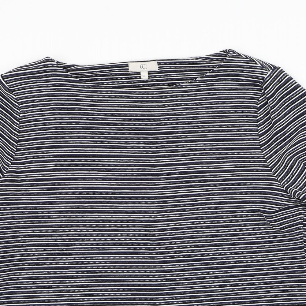 CC Womens Blue Round Neck Striped Viscose Pullover Jumper Size XL