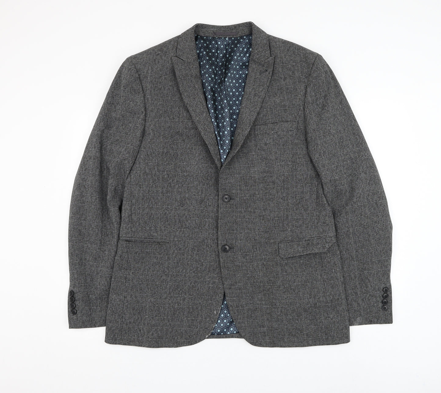 NEXT Mens Grey Plaid Polyester Jacket Suit Jacket Size 44
