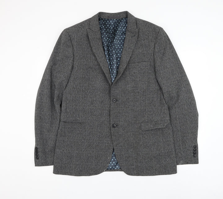NEXT Mens Grey Plaid Polyester Jacket Suit Jacket Size 44