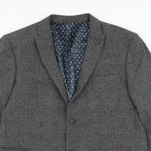 NEXT Mens Grey Plaid Polyester Jacket Suit Jacket Size 44