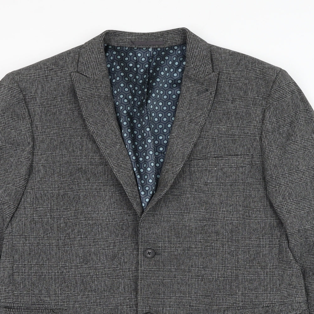 NEXT Mens Grey Plaid Polyester Jacket Suit Jacket Size 44